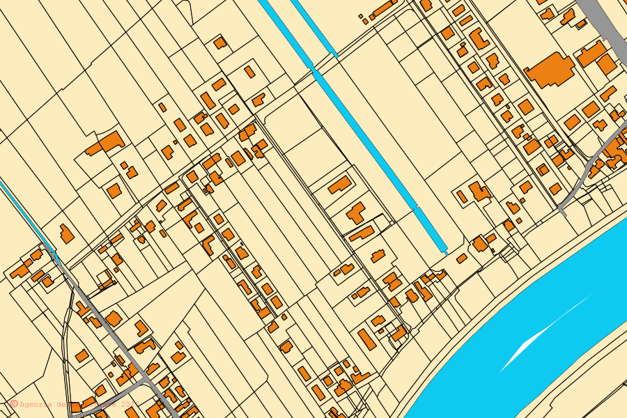 Cadastral map of the centre of Boara Pisani: parcels and buildings, Agenzia delle Entrate cartography