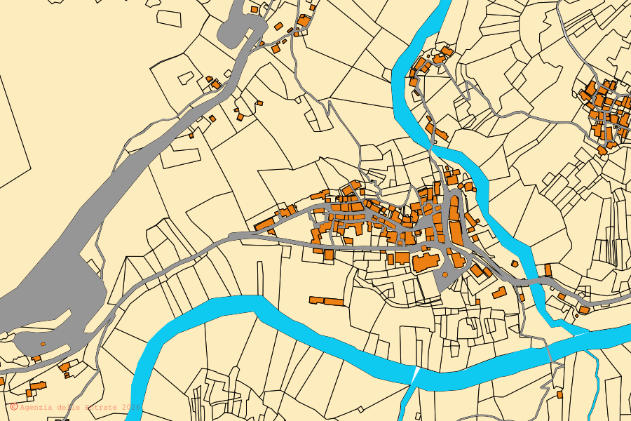 Cadastral map of the centre of Boccioleto: parcels and buildings, Agenzia delle Entrate cartography