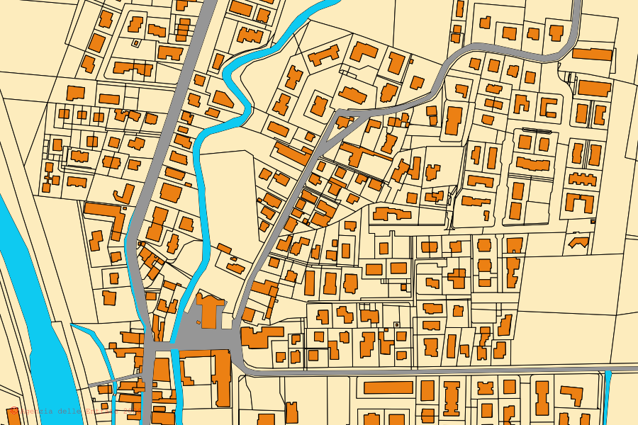 Cadastral map of the centre of Bolzano Vicentino: parcels and buildings, Agenzia delle Entrate cartography