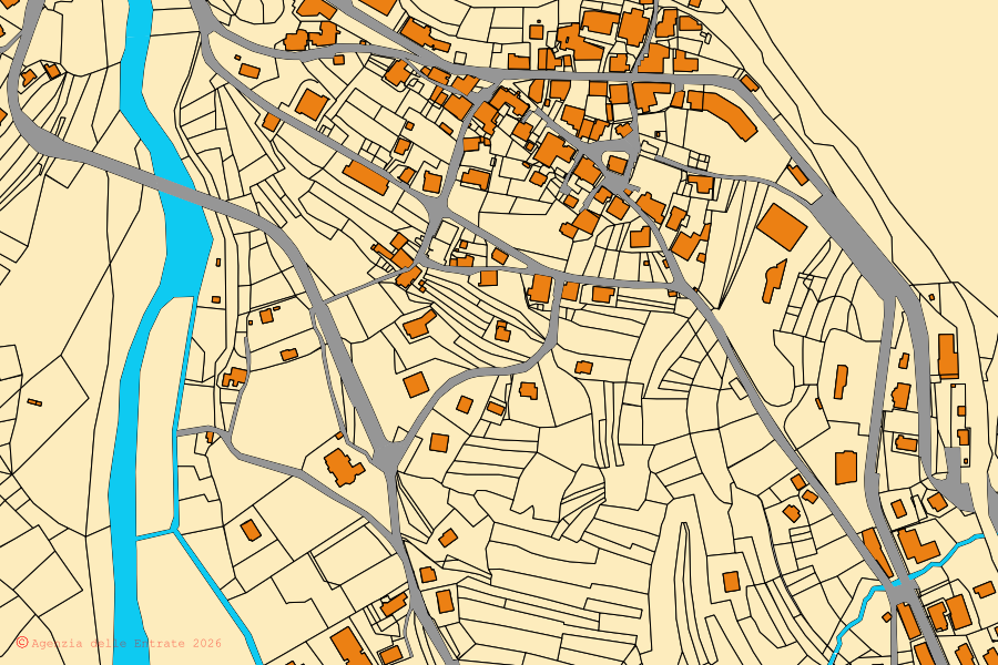 Cadastral map of the centre of Borca di Cadore: parcels and buildings, Agenzia delle Entrate cartography