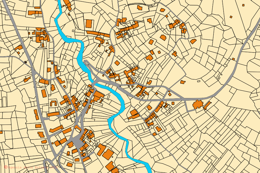 Cadastral map of the centre of Borgiallo: parcels and buildings, Agenzia delle Entrate cartography