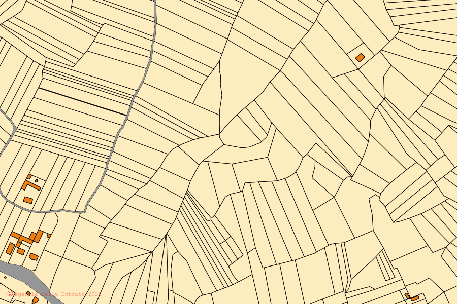 Cadastral map of the centre of Borgo d'Ale: parcels and buildings, Agenzia delle Entrate cartography