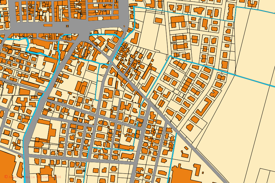 Cadastral map of the centre of Borgonovo Val Tidone: parcels and buildings, Agenzia delle Entrate cartography
