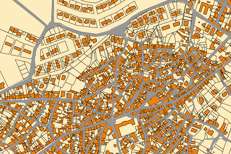 Cadastral map of the centre of Borore: parcels and buildings, Agenzia delle Entrate cartography