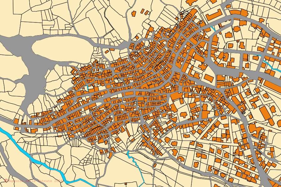 Cadastral map of the centre of Bortigali: parcels and buildings, Agenzia delle Entrate cartography