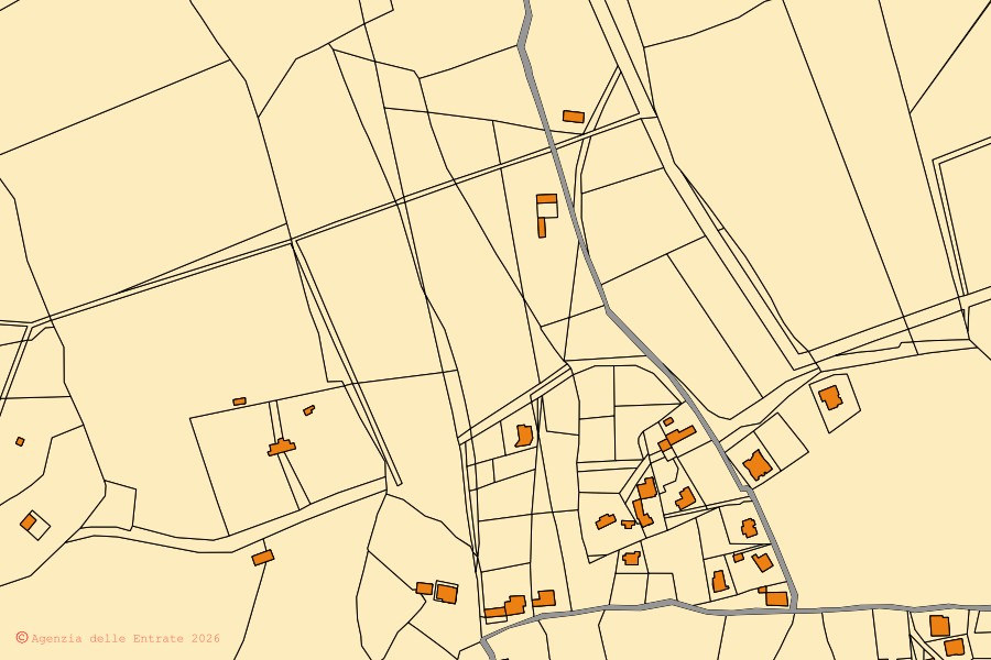 Cadastral map of the centre of Bortigiadas: parcels and buildings, Agenzia delle Entrate cartography