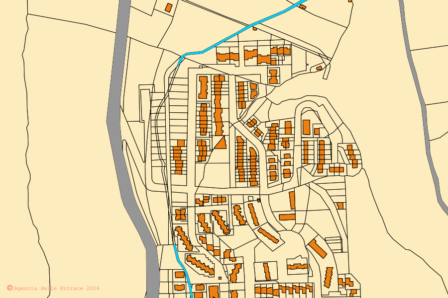 Cadastral map of the centre of Bosa: parcels and buildings, Agenzia delle Entrate cartography
