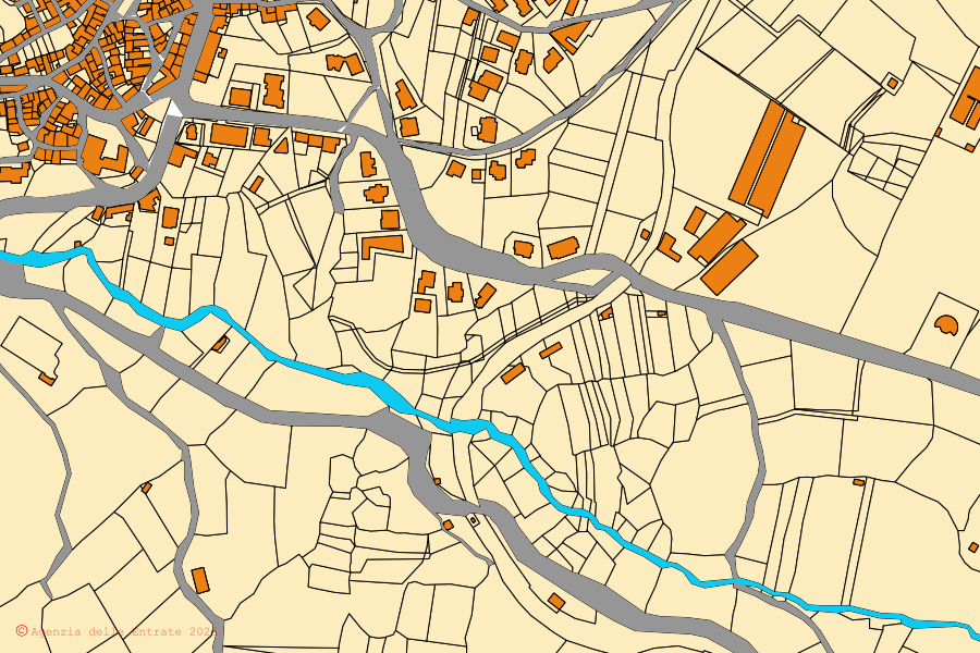 Cadastral map of the centre of Bottidda: parcels and buildings, Agenzia delle Entrate cartography
