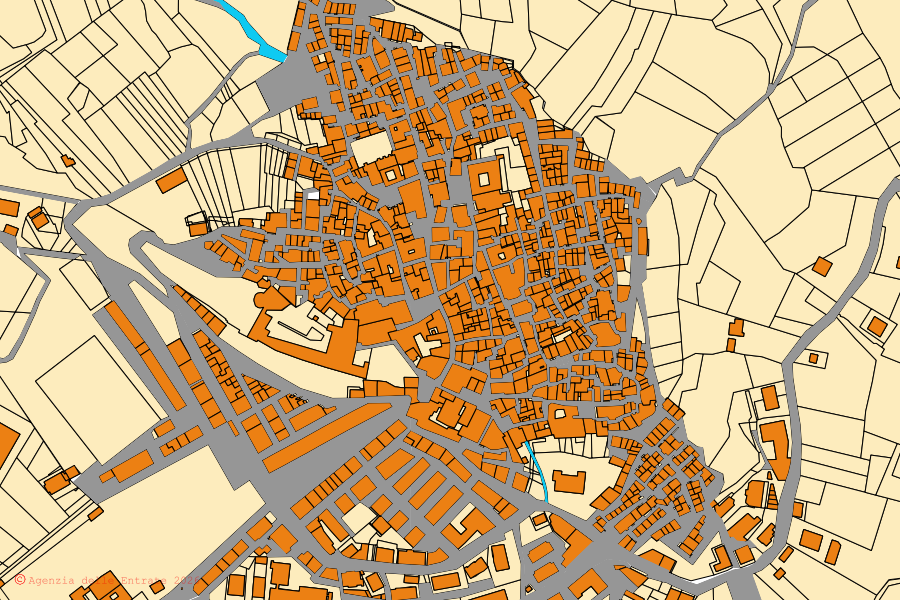 Cadastral map of the centre of Bovino: parcels and buildings, Agenzia delle Entrate cartography