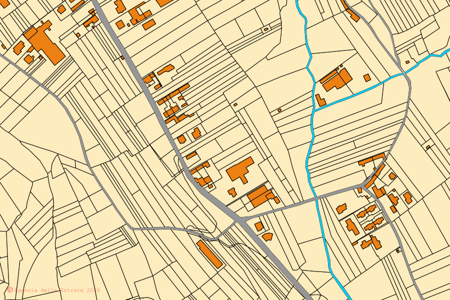 Cadastral map of the centre of Briga Novarese: parcels and buildings, Agenzia delle Entrate cartography
