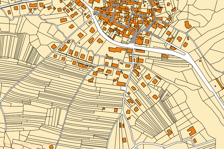 Cadastral map of the centre of Brinzio: parcels and buildings, Agenzia delle Entrate cartography