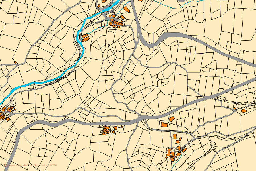 Cadastral map of the centre of Brissogne: parcels and buildings, Agenzia delle Entrate cartography