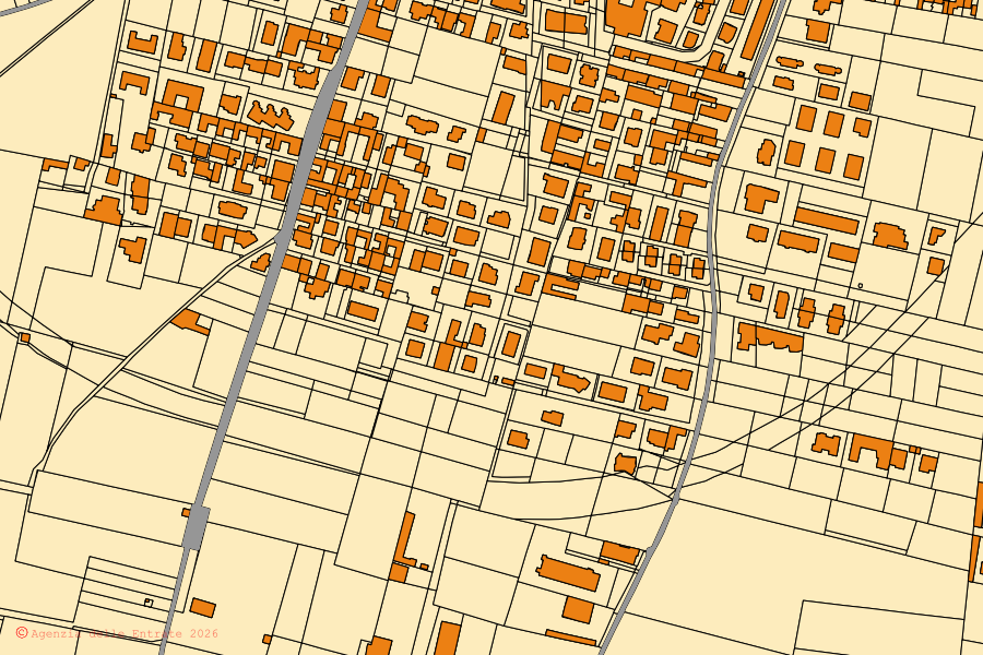 Cadastral map of the centre of Brusciano: parcels and buildings, Agenzia delle Entrate cartography