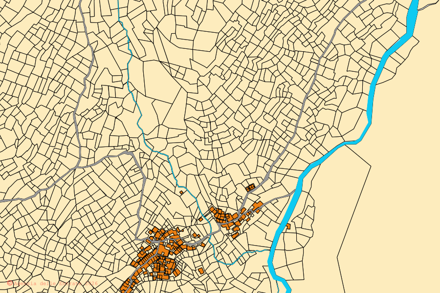 Cadastral map of the centre of Brusson: parcels and buildings, Agenzia delle Entrate cartography