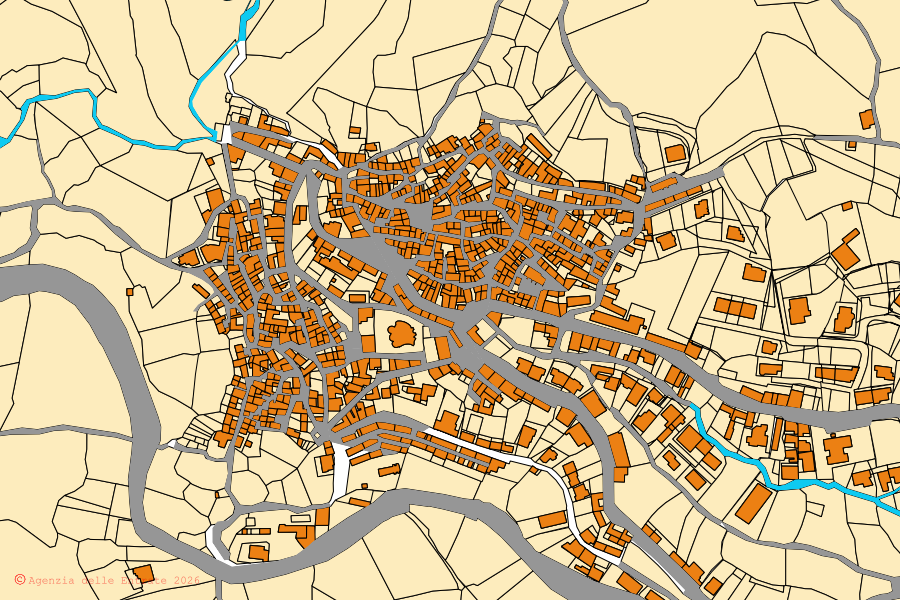 Cadastral map of the centre of Bultei: parcels and buildings, Agenzia delle Entrate cartography