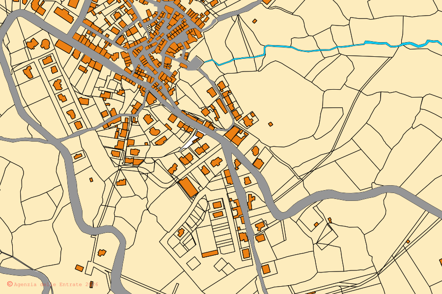 Cadastral map of the centre of Bulzi: parcels and buildings, Agenzia delle Entrate cartography