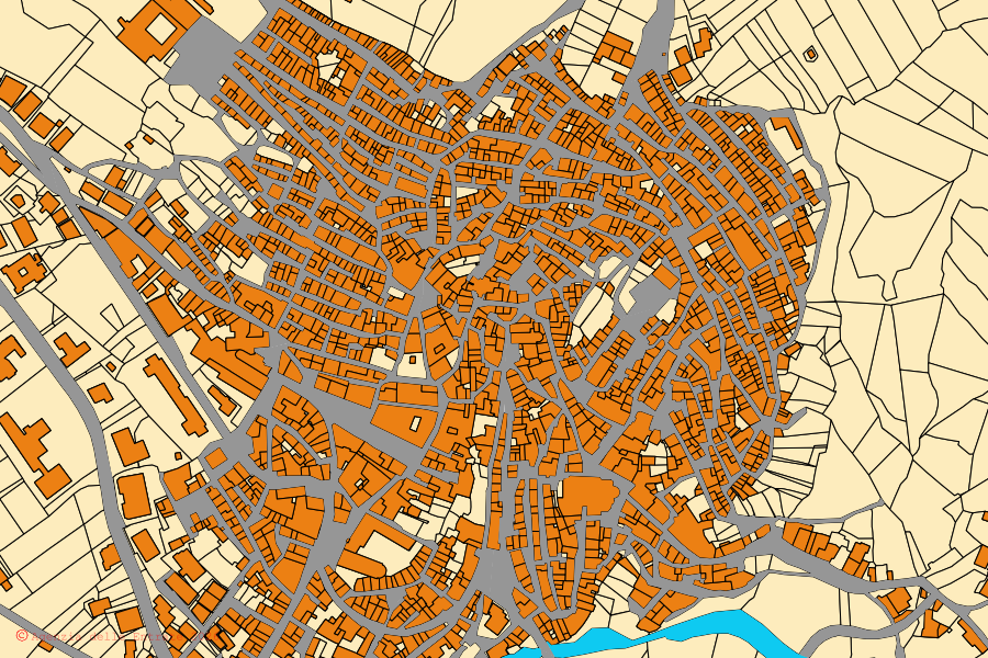 Cadastral map of the centre of Burgio: parcels and buildings, Agenzia delle Entrate cartography