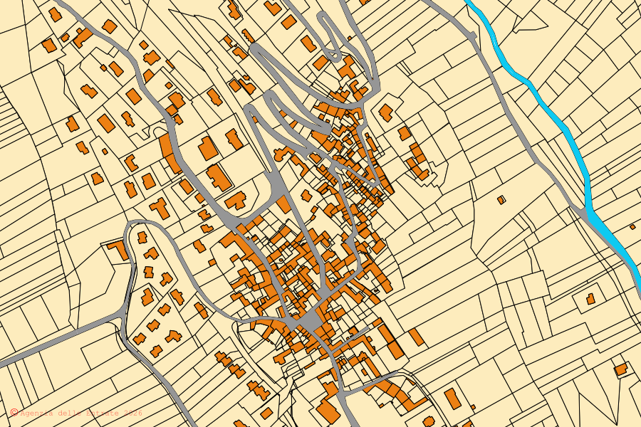 Cadastral map of the centre of Burolo: parcels and buildings, Agenzia delle Entrate cartography