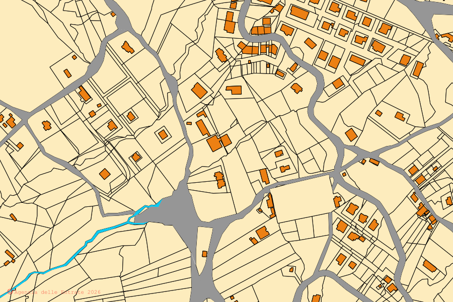 Cadastral map of the centre of Caggiano: parcels and buildings, Agenzia delle Entrate cartography