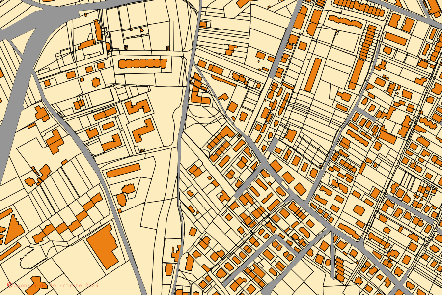 Cadastral map of the centre of Cagliari: parcels and buildings, Agenzia delle Entrate cartography