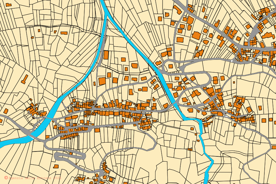 Cadastral map of the centre of Caiolo: parcels and buildings, Agenzia delle Entrate cartography