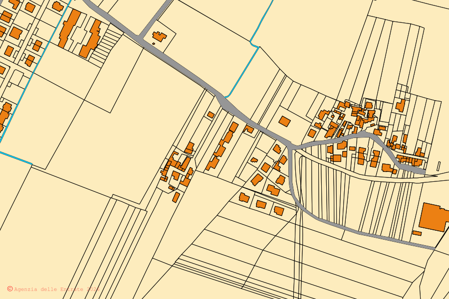 Cadastral map of the centre of Calendasco: parcels and buildings, Agenzia delle Entrate cartography