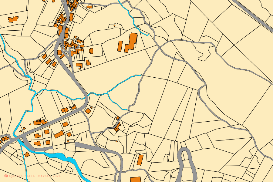 Cadastral map of the centre of Calestano: parcels and buildings, Agenzia delle Entrate cartography
