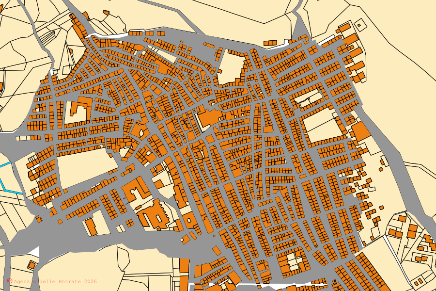 Cadastral map of the centre of Caltavuturo: parcels and buildings, Agenzia delle Entrate cartography