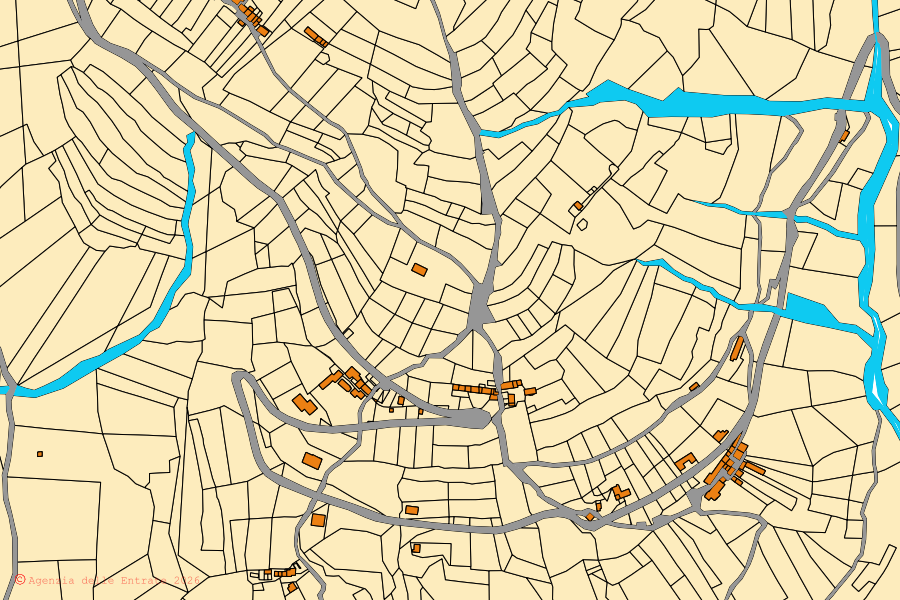 Cadastral map of the centre of Calvene: parcels and buildings, Agenzia delle Entrate cartography