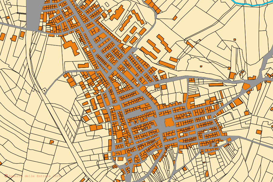 Cadastral map of the centre of Camastra: parcels and buildings, Agenzia delle Entrate cartography