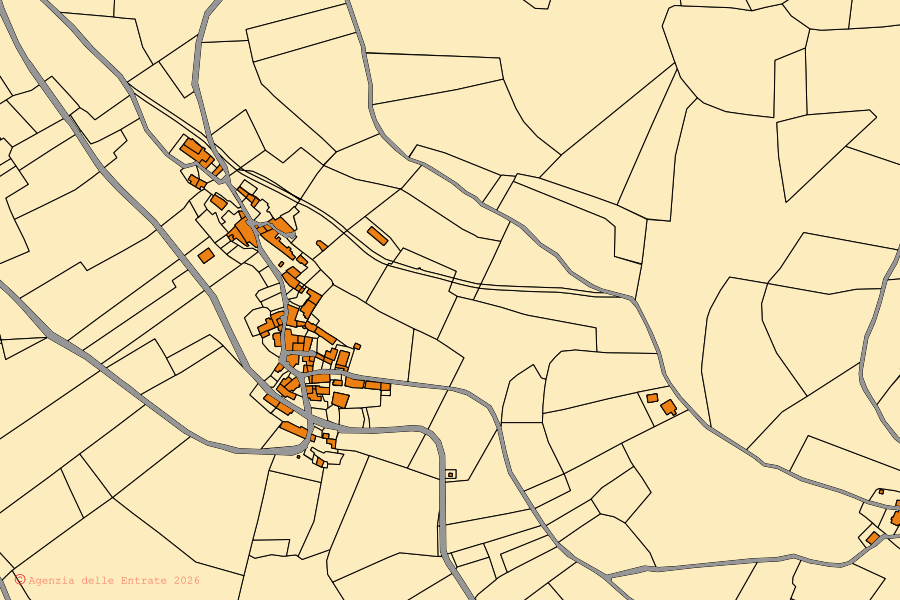Cadastral map of the centre of Camerino: parcels and buildings, Agenzia delle Entrate cartography