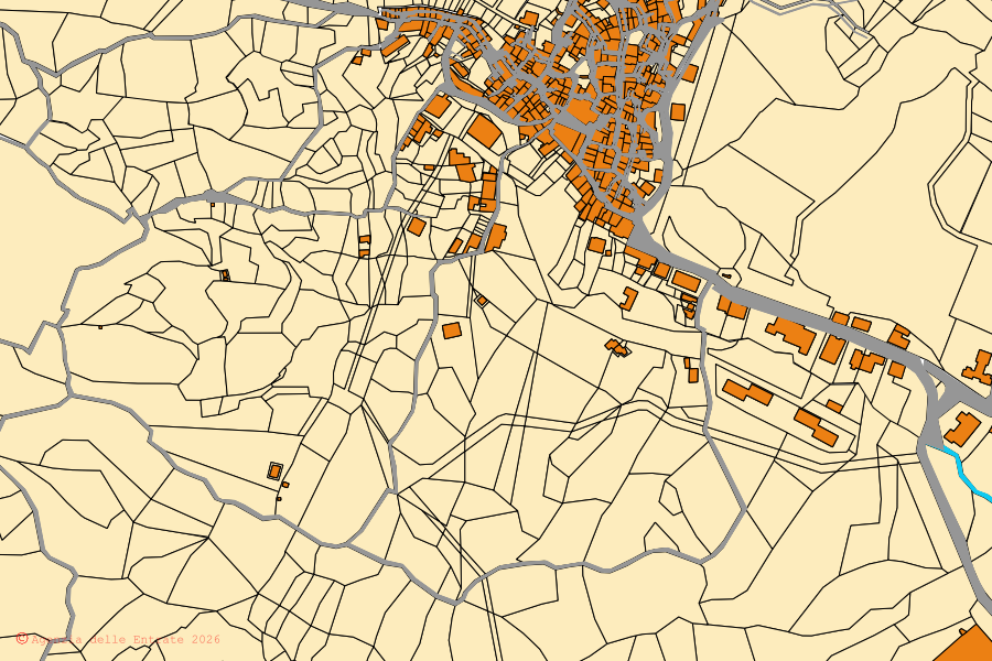 Cadastral map of the centre of Camini: parcels and buildings, Agenzia delle Entrate cartography