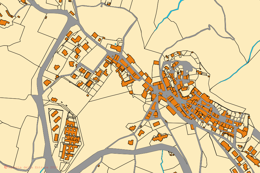 Cadastral map of the centre of Campagnatico: parcels and buildings, Agenzia delle Entrate cartography