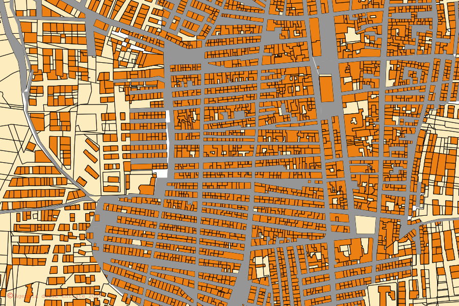 Cadastral map of the centre of Campobello di Licata: parcels and buildings, Agenzia delle Entrate cartography