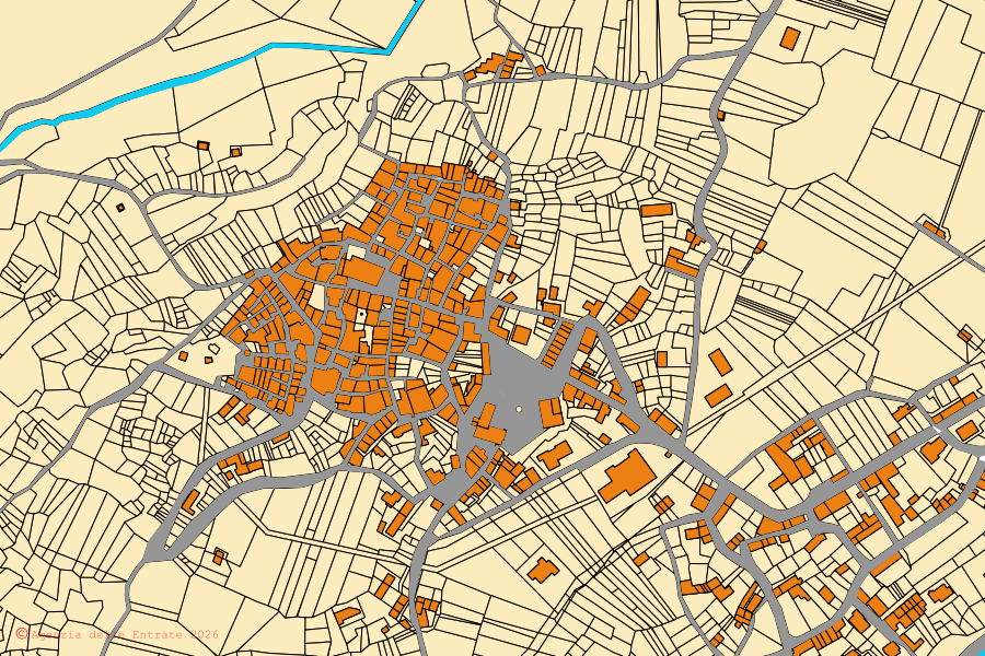 Cadastral map of the centre of Campochiaro: parcels and buildings, Agenzia delle Entrate cartography