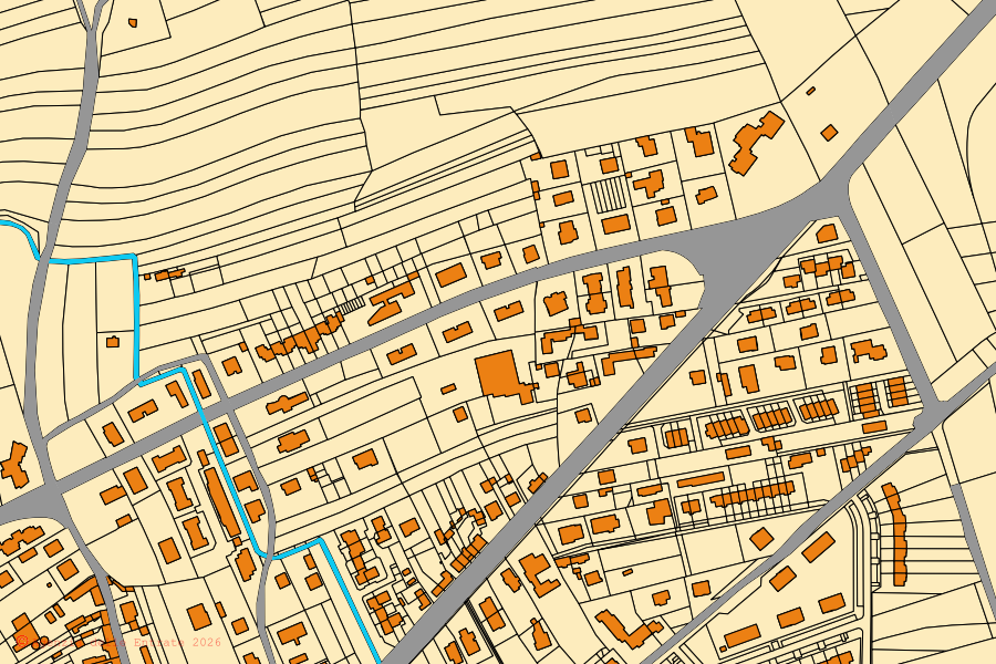 Cadastral map of the centre of Campoformido: parcels and buildings, Agenzia delle Entrate cartography