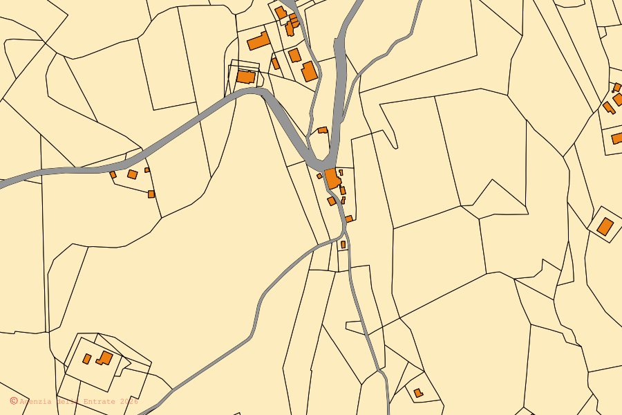 Cadastral map of the centre of Camporotondo di Fiastrone: parcels and buildings, Agenzia delle Entrate cartography