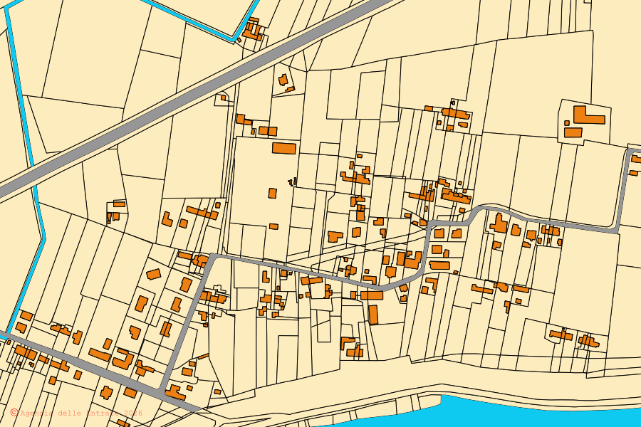 Cadastral map of the centre of Canaro: parcels and buildings, Agenzia delle Entrate cartography