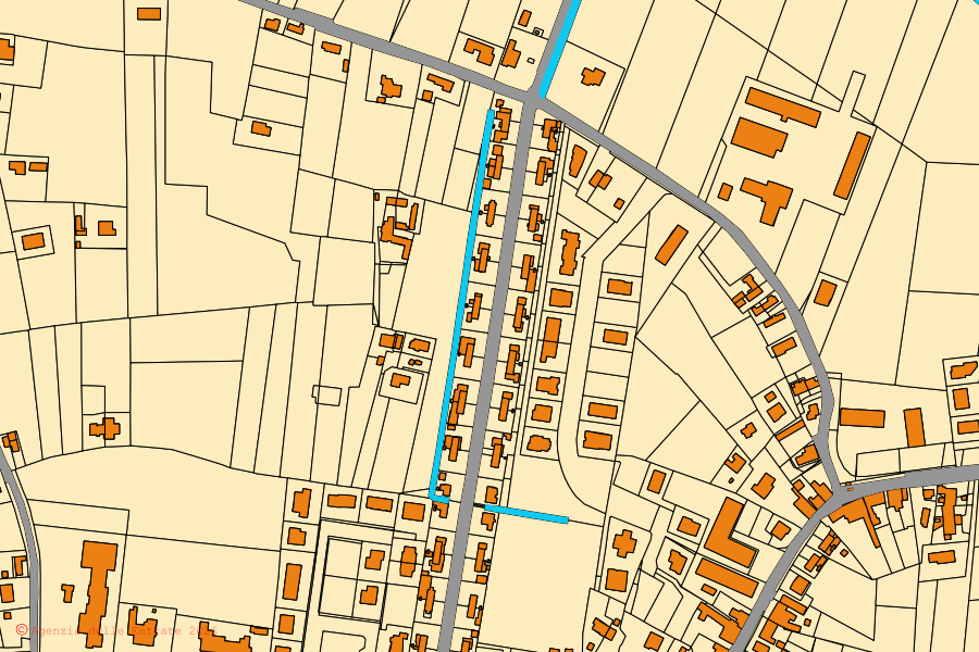 Cadastral map of the centre of Candiana: parcels and buildings, Agenzia delle Entrate cartography