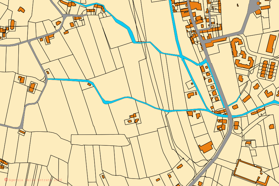 Cadastral map of the centre of Caneva: parcels and buildings, Agenzia delle Entrate cartography