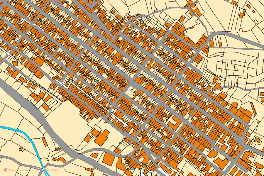 Cadastral map of the centre of Canicattini Bagni: parcels and buildings, Agenzia delle Entrate cartography