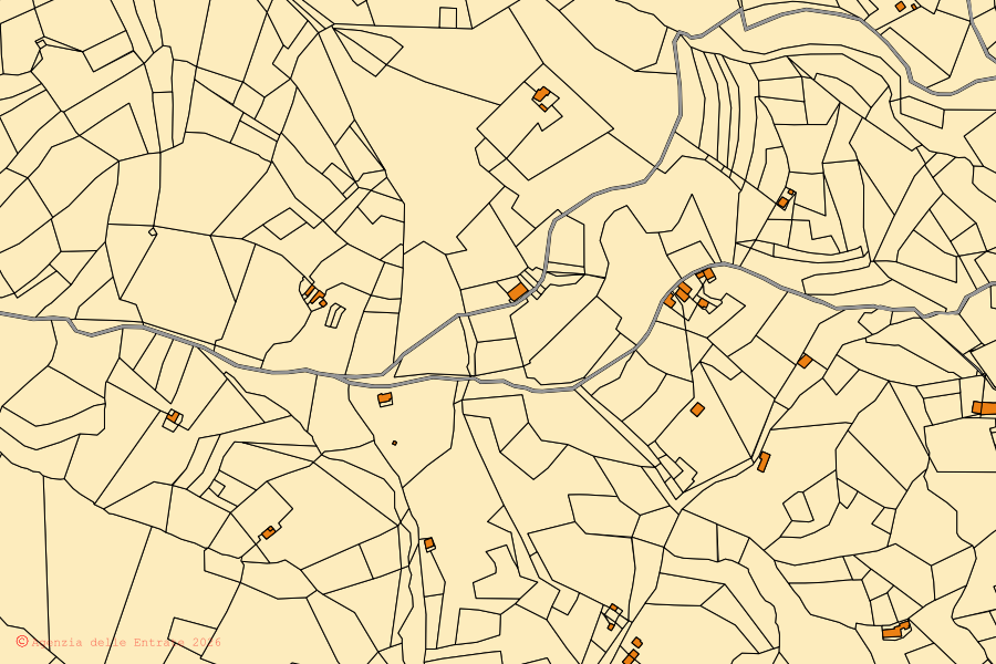 Cadastral map of the centre of Canischio: parcels and buildings, Agenzia delle Entrate cartography