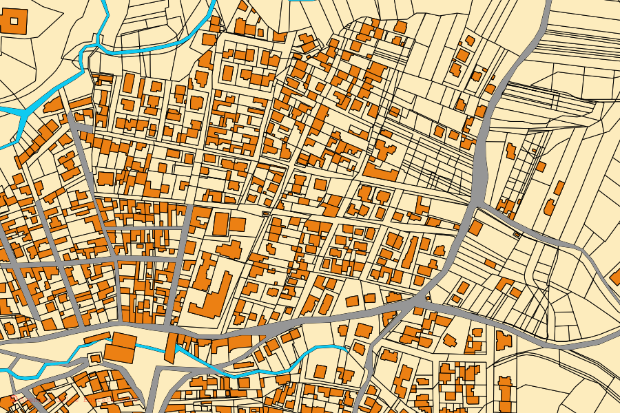 Cadastral map of the centre of Capoterra: parcels and buildings, Agenzia delle Entrate cartography