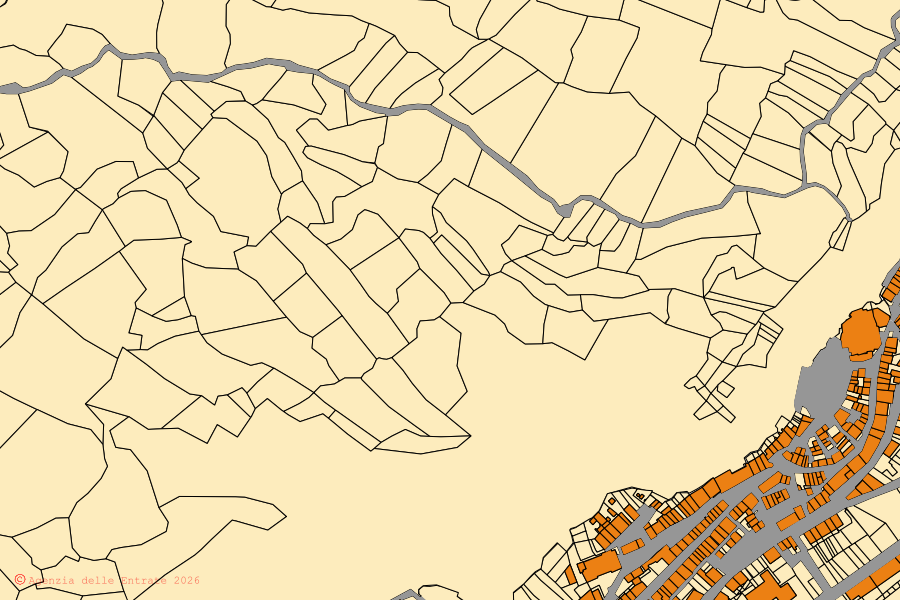 Cadastral map of the centre of Capracotta: parcels and buildings, Agenzia delle Entrate cartography