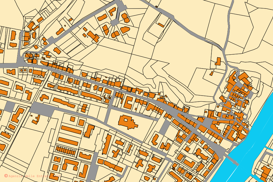 Cadastral map of the centre of Capraia e Limite: parcels and buildings, Agenzia delle Entrate cartography