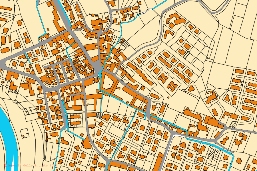 Cadastral map of the centre of Capriano del Colle: parcels and buildings, Agenzia delle Entrate cartography
