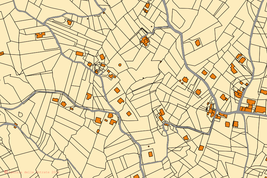 Cadastral map of the centre of Capriglia Irpina: parcels and buildings, Agenzia delle Entrate cartography