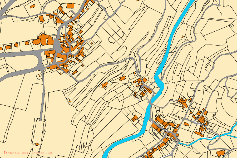Cadastral map of the centre of Caprino Veronese: parcels and buildings, Agenzia delle Entrate cartography