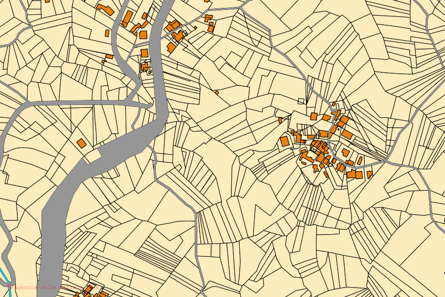 Cadastral map of the centre of Caramanico Terme: parcels and buildings, Agenzia delle Entrate cartography
