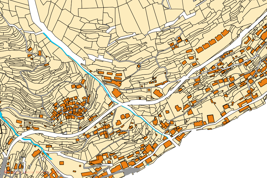 Cadastral map of the centre of Carate Urio: parcels and buildings, Agenzia delle Entrate cartography